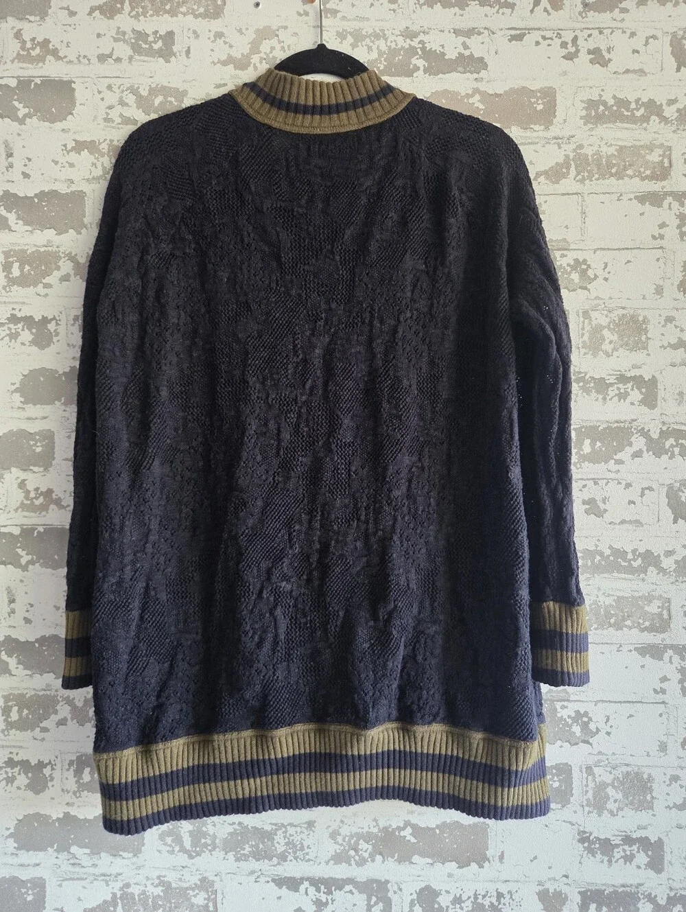 Free People Zip Front Bomber Sweater Jacket Black Olive Green Varsity Medium